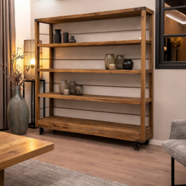 Grote houten industrieel kast schap rek op wielen H205 x L180 x D45 cm landelijk stoer r