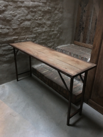 Stoere landelijke houten metalen Sidetable bureau buro klaptafel 150 cm markttafel industrieel landelijk klaptafel