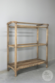 Gaaf groot oud vergrijsd houten plaidrek kledingrek droogrek wasrek hout H133 x B110 x D54 cm landelijk stoer industrieel vintage brocant