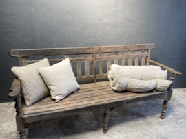 Stoer linnen beige grijs kussen inclusief vulling 45 x 45 cm zomers boho Ibiza stijl landelijk