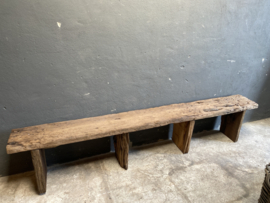 Stoere lange oud houten bank 214 cm eettafelbank tuinbank Railway hout truckwood stoer landelijk industrieel grof