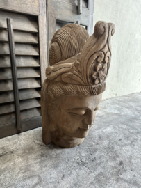 Prachtig groot vergrijsd houten buddha hoofd Boedha Boeddha budha monnik monniken beeld beeldje oud landelijk
