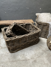 Rechthoekige grote vergrijsd rotan mand basket grof 86 x 55 cm landelijk stoer