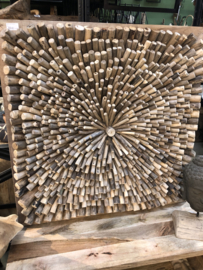 Groot drijfhouten wandpaneel driftwood sloophout landelijk doorleefd vergrijsd 100 x 100 cm