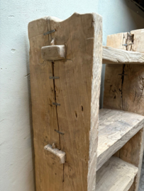 Grote stoere oud houten kast schap 219 x 98 x 38 cm rek stoer robuust boekenkast keukenkast landelijk industrieel