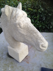 Groot massief Betonnen paardekop paardenhoofd paardenkop paard beton beige naturel horse steen tuinbeeld