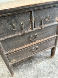 Stoere unieke grijze vergrijsd houten ladekast sidetable kast commode landelijk 96 x 46 x H85 cm