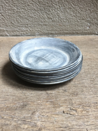 Zinken bord bordje schaaltje bakje onderzetter bakje 9 cm taps theezakje landelijk stoer grijs taps