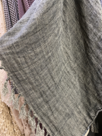 Grof linnen plaid grijs 100 % linnen taupe grijsbruin 170 x 130 cm deken landelijk stoer sober