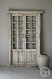 Orgineel oud kozijn met dubbele deur 214 x 122 cm poort deuren glas landelijk authentiek venster