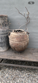 Hoffz oude stenen kruik met 2 oortjes bruin vaas pot landelijk stoer vintage