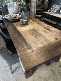 Massieve massief vergrijsd eiken tafel boerentafel 287 x 116 x H77 cm kloostertafel landelijk robuust stoer eettafel