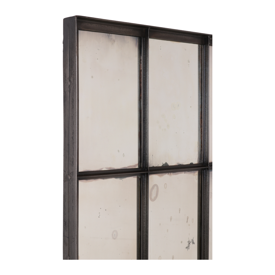 Prachtige grote grijsbruin zwarte zwart metalen spiegel verweerd fabrieksraam 182 x 74 x 5 cm stoer industrieel urban landelijk vintage stalraamspiegel kozijn venster wandpaneel wanddecoratie tuinspiegel stalraam
