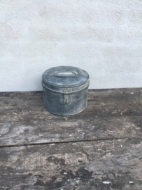 Zinken verzinkte metalen trommel rond bak zink koffer kist landelijk industrieel nieuw toiletrolhouder keukenrolhouder stoer Brocant grijs industrieel