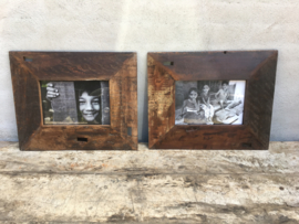 Grote houten  fotolijst lijstje prent zwart wit foto vintage grof ruw houten lijst vintage hout landelijke stijl