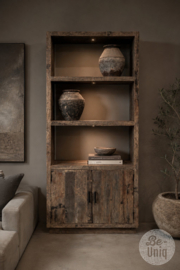 Grote truckwood houten boekenkast kast met legplanken en ingebouwde led verlichting 220 x 100 x 40 cm landelijk SEP