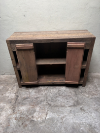 Landelijke houten kast 120 x 40 x H90 cm wastafelmeubel badkamermeubel sidetable kast deurtjes lades schap landelijk stoer