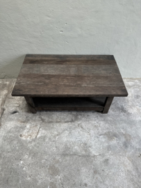 Landelijke oud vergrijsd houten salontafel met onderblad tafel 120 x 70 cm stoer sober nr 9