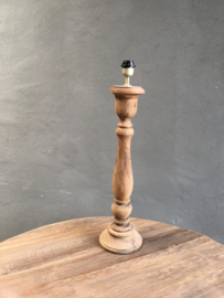 Stoere naturel bruine houten balusterlamp 70  cm tafellamp landelijk stoer robuust