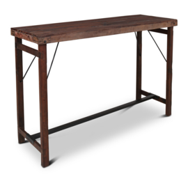Oude houten klaptafel bartafel 165 x 56 cm hangtafel werkplek buro bureau loungetafel staantafel bar sta-tafel landelijk hoge hoog model industrieel werktafel metaal hout metalen houten