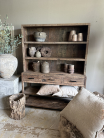 Grote stoere oude vergrijsd doorleefd houten railway truckwood hout kast schap landelijk keukenkast servieskast stoer industrieel H205 x B150 x D45 cm SEP