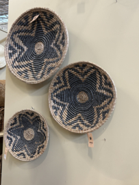 Set van 3 ronde rotan rieten wandborden  Mandela wanddchaal Wandpaneel schaal mendong wall panel wanddecoratie S / M / L 40 / 48 / 60  cm