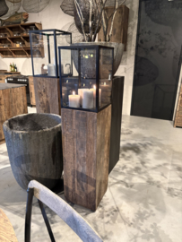 Prachtig groot glazen windlicht vitrine showcase in zwart metalen frame industrieel landelijk stoer ( excl sokkel, deze is los te bestellen eventueel )