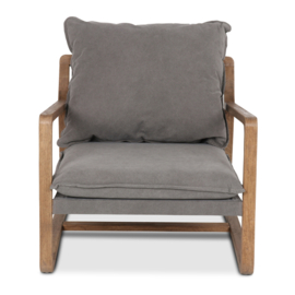 Gave fauteuil stoel lounge hout stof ( linnen ) canvas grey grijs landelijk sober modern mix