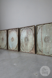 antiek oud houten paneel paneeltje 60 x 42 cm zeegroen turkoois mintgroen wandpaneel luik wanddecoratie