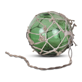 Leuke decoratieve glasbol met touw bol bollen bal ballen heksenbal decoratie voor binnen en buiten jute touwen net drijver landelijk vintage brocant groen