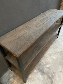 Vergrijsd Houten sidetable sideboard met zwart metalen poten rek schap tvmeubel televisie kast landelijk stoer grijs metaal hout 140 x 40 x H80 cm