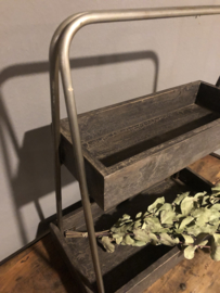 Landelijke etagere tray hout metaal grijs landelijk stoer industrieel dienblad schap rek rekje