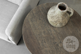 Oud vergrijsd houten tafel tafeltje rond 70 cm wijntafel wijntafeltje landelijk stoer grijs bijzettafel bijzettafeltje
