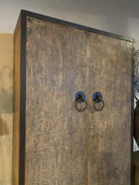 Grote houten 2 deurs kast stoer landelijk industrieel linnenkast servieskast 200 x 100 x 40 cm