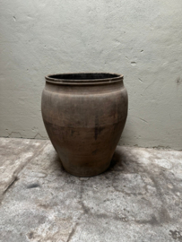 Prachtige grote stenen kruik vaas bloempot vaas landelijk sober grijs beige vergrijsd H72 x 60 cm