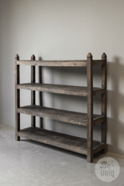 Gaaf oud vergrijsd houten kast kastje wandrek rek 121 x 122 x 35 cm keukenkast schap boekenkast schoenenrek  kastje keukenrek kast Bakkersrek winkelkast landelijk vintage industrieel hout
