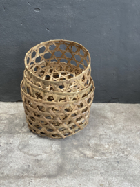 Set van 3 manden korf mand boho landelijk stoer sober Ibiza wasmand Lampekap tijdschriftbak