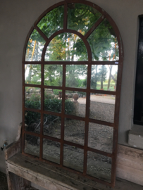 Grote stalraamspiegel tuinspiegel 250 x 100 cm spiegel antiek look verweerd glas landelijk tuin industrieel kozijn venster raam