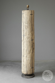 Hele gave robuuste houten lamp vloerlamp staande lamp boomstam biels rond stronk H145-150 cm landelijk stoer