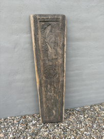 Smal lang oud houten paneel wandpaneel ornament plank houtsnijwerk vintage landelijk uniek 116 x 29 x 5 cm