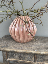 Prachtige grote stenen aardewerk vaas oud roze rose groot pot Broste