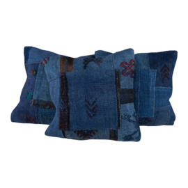 Stoer blauw blue kelim patchwork boro kussen inclusief vulling landelijk 50 x 50 cm