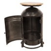 Stoer industrieel metalen tafel tafeltje bijzettafeltje sta-tafel gasfles bottle fles metaal onderstel houten blad rond 49 x H 77
