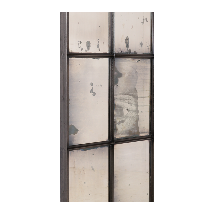 Prachtige grote grijsbruin zwarte zwart metalen spiegel verweerd fabrieksraam 182 x 74 x 5 cm stoer industrieel urban landelijk vintage stalraamspiegel kozijn venster wandpaneel wanddecoratie tuinspiegel stalraam