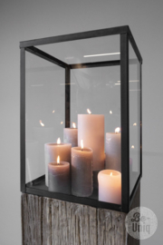 Prachtig groot glazen windlicht vitrine showcase in zwart metalen frame industrieel landelijk stoer ( excl sokkel )