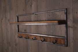 Metalen wandrek wandkapstok met houten plank kapstok console wandplank wandhaken landelijk industrieel vintage 75 x 30 x 12 cm