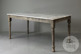 Unieke oude vergrijsd houten eettafel tafel bureau werktafel met chique marmer marmeren blad 162 x 86 x H76 cm landelijk chiq