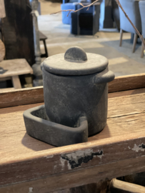 Grijs stenen potje met dekseltje deksel Brynxz landelijk stoer