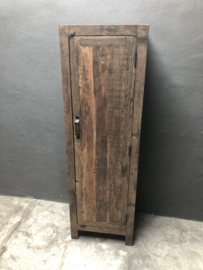 Vergrijsd houten kast klerenkast 1 deurs Bassano kleerkast kastje met legplanken 160 x 50 x 39 cm oud hout 1 deurs keukenkast boekenkast servieskast landelijk industrieel