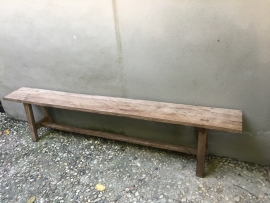 Oude teakhouten bank eettafelbank houten bankje tuinbank landelijk vergrijsd naturel hout oud stoer hout 150 cm teakhout